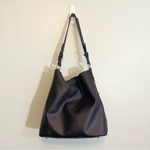 Lulu Dharma Womens Leather Tasseled Shoulder Handbag Bucket Bag Black One Size - Picture 3 of 16